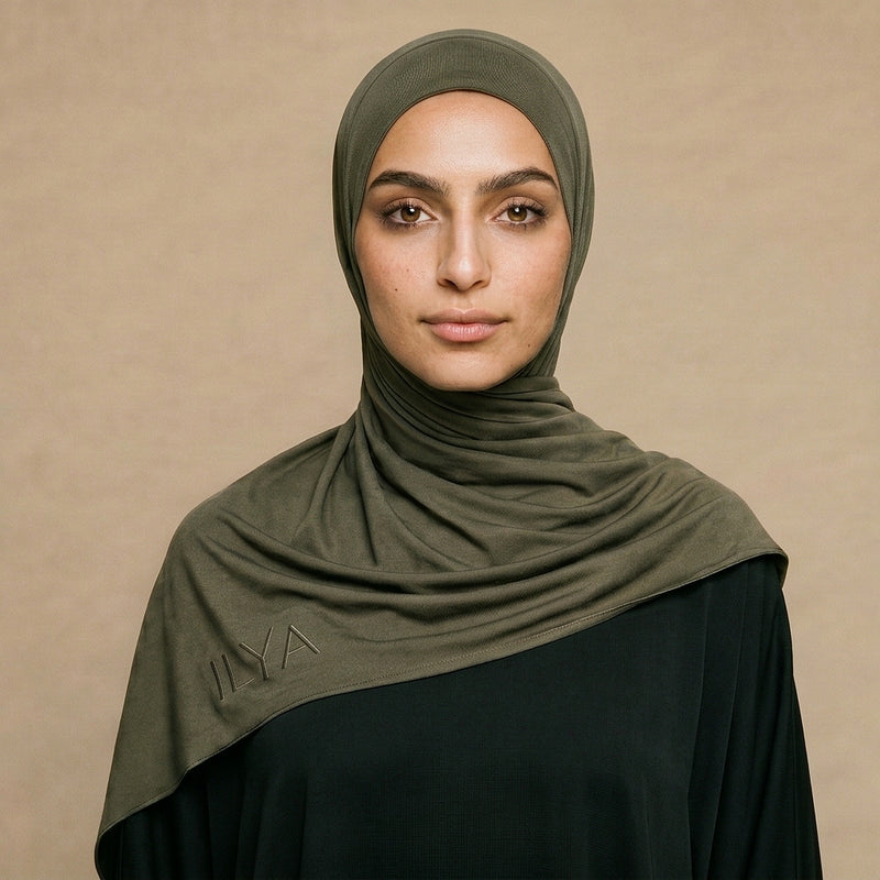Premium Jersey Hijab i I , Olive Green